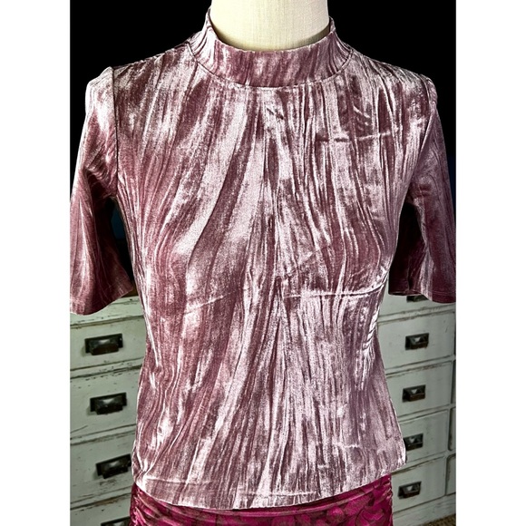 Anthropologie Velveteen Mock Neck Top XSP - Picture 3 of 10